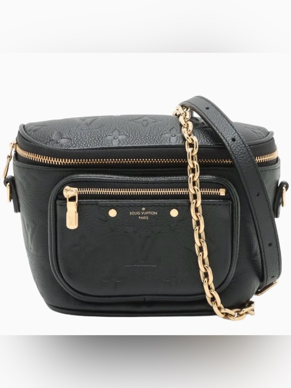 Louis Vuitton Black Embossed Leather Mini Bumbag with Gold Chain Strap